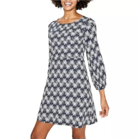 Boden Dresses & Skirts - Boden, Lucie Navy White Palm Print Jersey Knit Blouson Sleeve Dress, Size 4